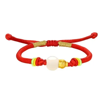 ZHOU LIU FU Hetian Jade Gourd Zodiac Year Red Bracelet White Jade Women's