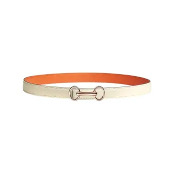 HERMES Heritage Collection Rose Gold Smooth Buckle Calfskin Double-Sided Leather Belts Women's White Width 24MM