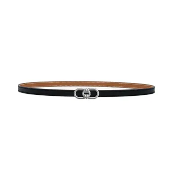 HERMES Signature Plaisance Double Sided Smooth Buckle Leather Belts Women's Black Width 1.3cm