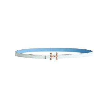 HERMES H Letter Double-Sided Smooth Buckle Leather Belts Women's Light Blue Width: 1.3cm