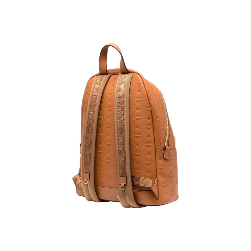 MCM Stark Visetos Full Grain Nappa Leather Backpack Medium Size Unisex Brown Cognac-1