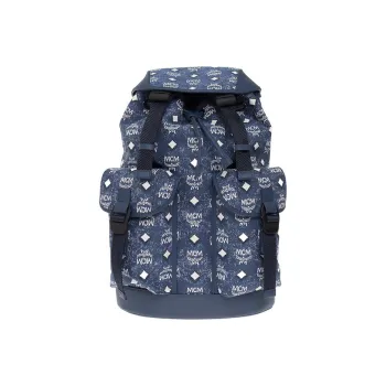 MCM Leather Backpack Medium Size Unisex Denim Blue