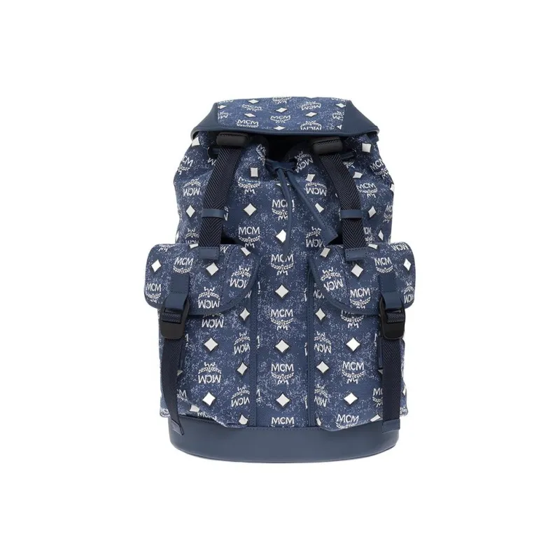 MCM Leather Backpack Medium Size Unisex Denim Blue-0