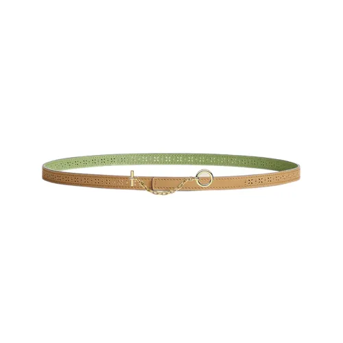 HERMES Carrousel Leather Belts Women's Maraschino Tea Green/Cricket Green