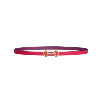 HERMES Heritage Gold Smooth Buckle Double-Sided Calfskin Leather Belts Women's Pink Width: 1.3cm