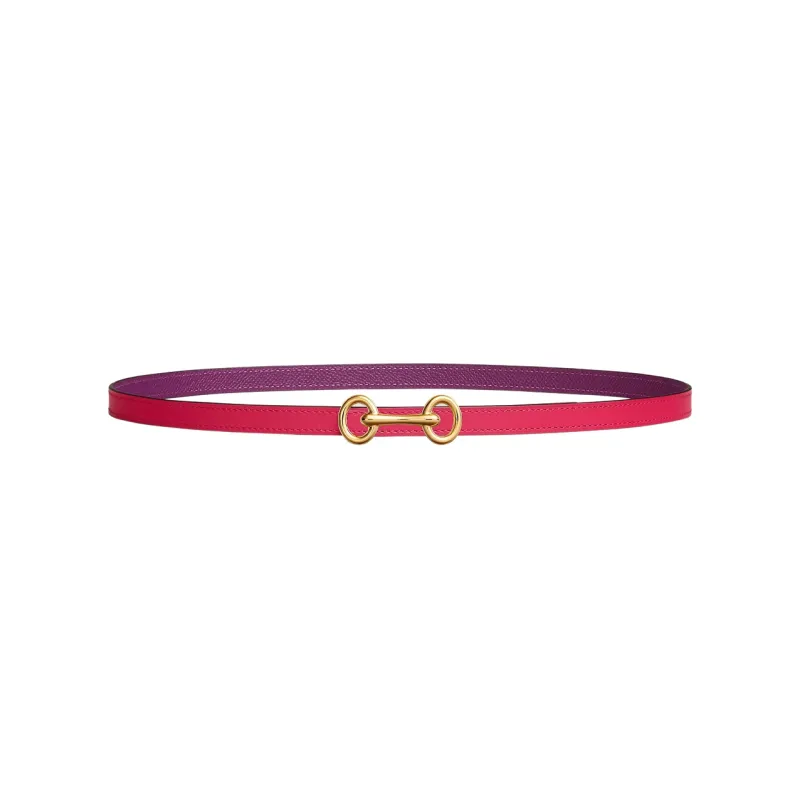 HERMES Heritage Gold Smooth Buckle Double-Sided Calfskin Leather Belts Women's Pink Width: 1.3cm-0