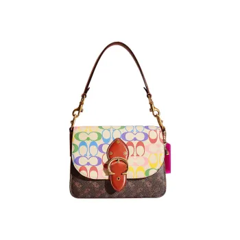 COACH Beat Canvas With Leather Handbag Shoulder Bag Medium Size Women's Rainbow Multicolor