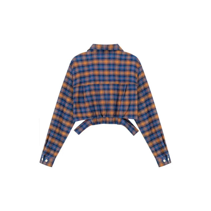 NO ONE ELSE Crop Tops Women's Blue Plaid-1