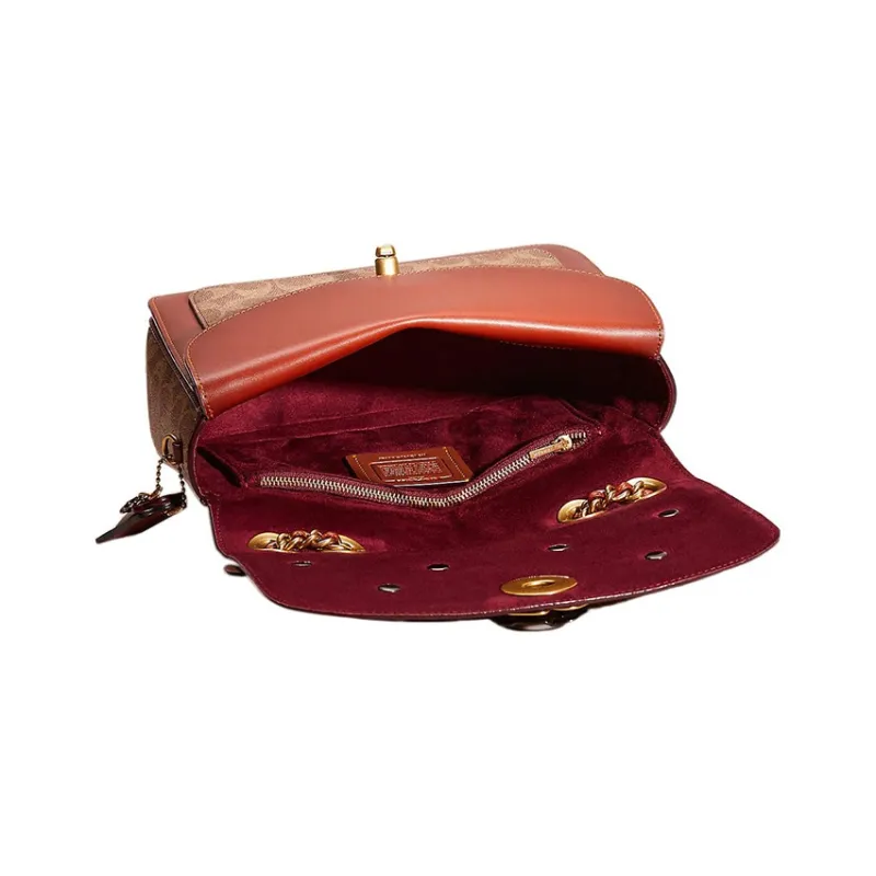 COACH Madison Coated Canvas With Calfskin Small Square Bag, Portable Crossbody Bag, Shoulder Bag Women's Brown-2