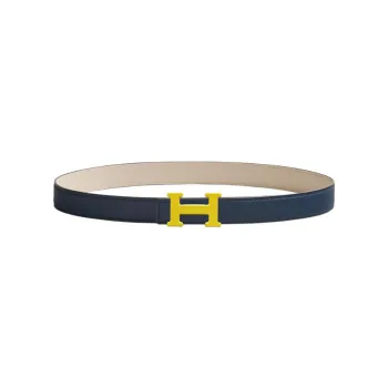 HERMES Classic Logo H Email Uni Yellow Buckle Calfskin Double-Sided Leather Belts Women's Blue Width 24mm