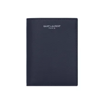 SAINT LAURENT PARIS Grained Calfskin Card Holder, Wallet Men's Midnight Blue