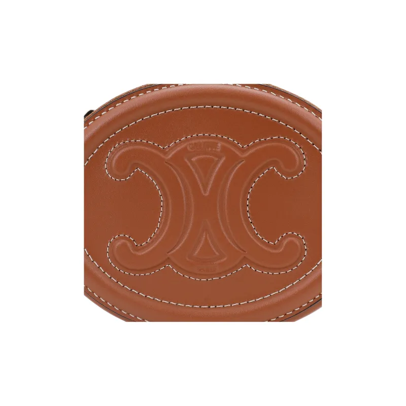 CELINE Cuir Triomphe Smooth Calf Leather Round Bag Clutch Coin Purse Extra Small Women's Tawny-2