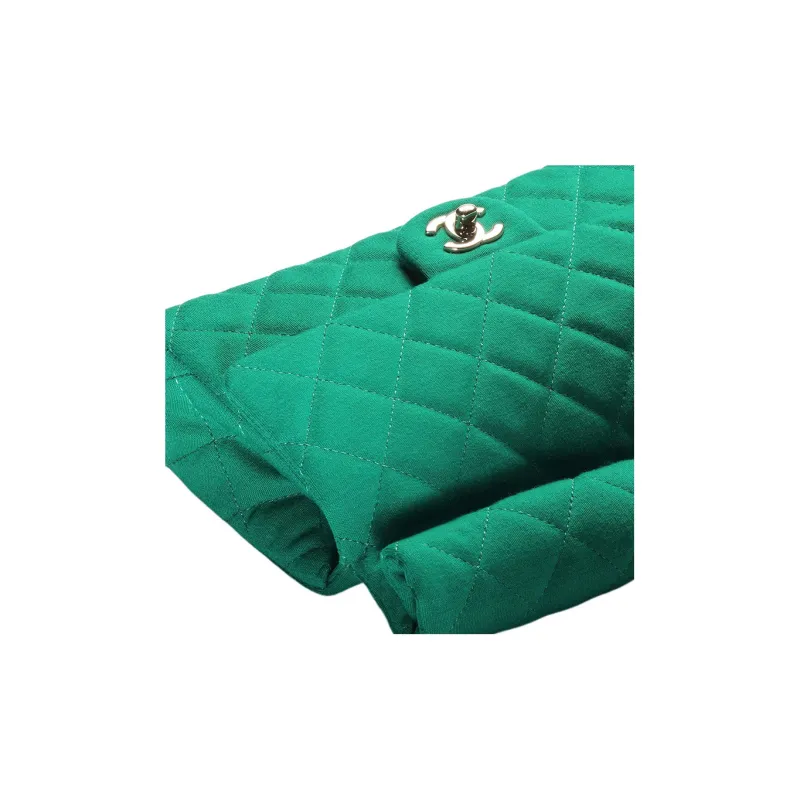 CHANEL Wool Knitted Fabric With Gold Metal Dark Green Evening Clutch Bag Women's Green-2