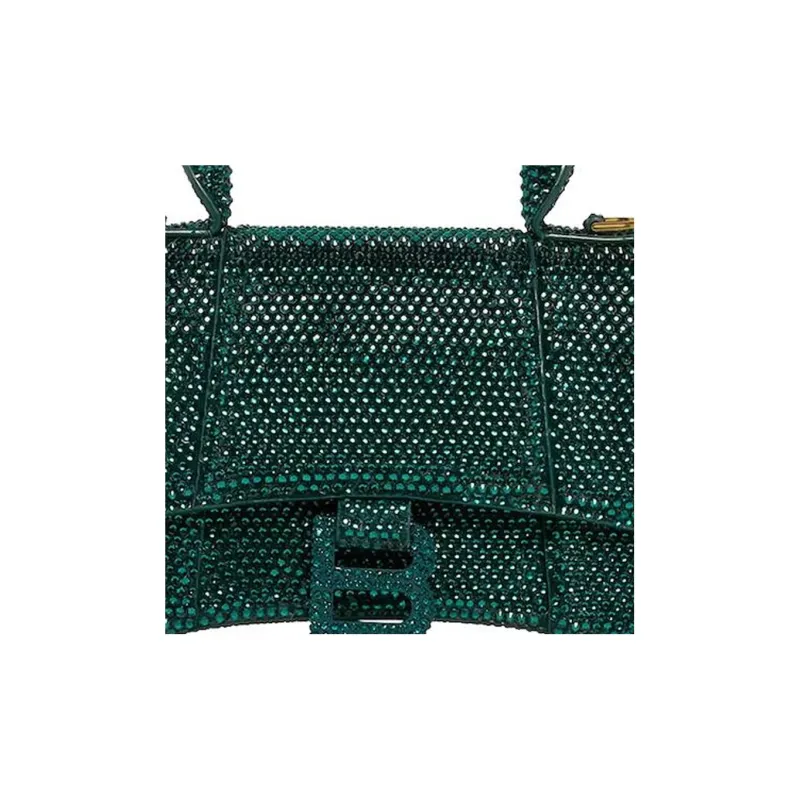 Balenciaga Hourglass Xs Hangbag With Rhinestones Green-4