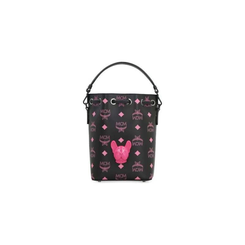 MCM Visetos Leather Bucket Bags Crossbody Bags Handbags Mini Women's Rose Red-0