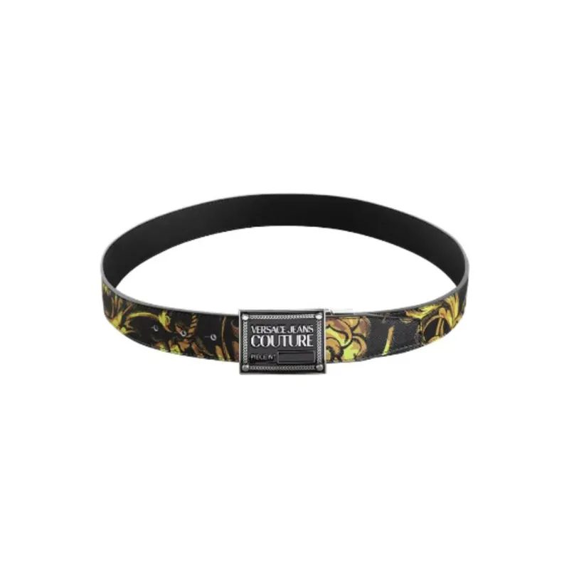 VERSACE Patterned Print Smooth Buckle Cow Leather Leather Belts Men's Brown Width: 3.5cm-2