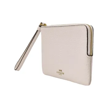 COACH Id Zip Wallet Pebbled Leather Coin Purse Women's Chalk White