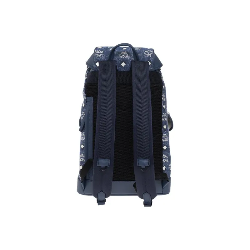 MCM Leather Backpack Medium Size Unisex Denim Blue-3