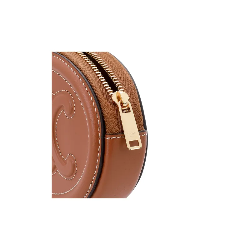 CELINE Cuir Triomphe Smooth Calf Leather Round Bag Clutch Coin Purse Extra Small Women's Tawny-3
