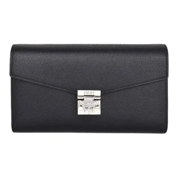 MCM Leather Envelope Bag Clutch Wallet Mini Women's Black