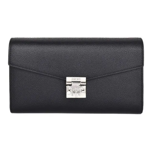 MCM Leather Envelope Bag Clutch Wallet Mini Women's Black