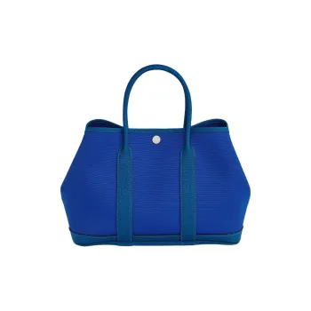 HERMES Garden Party Canvas With Leather Garden Bag Handbag Unisex Blue