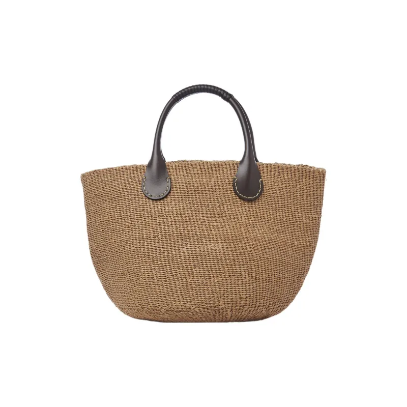 Chloe ERES Collaboration Cow Leather Wicker Basket Handbag Tubas Women's Dark Brown-2