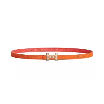 HERMES H Letter Medor Rose Gold Smooth Buckle Calfskin Leather Belts Women's Orange Width: 1.3cm