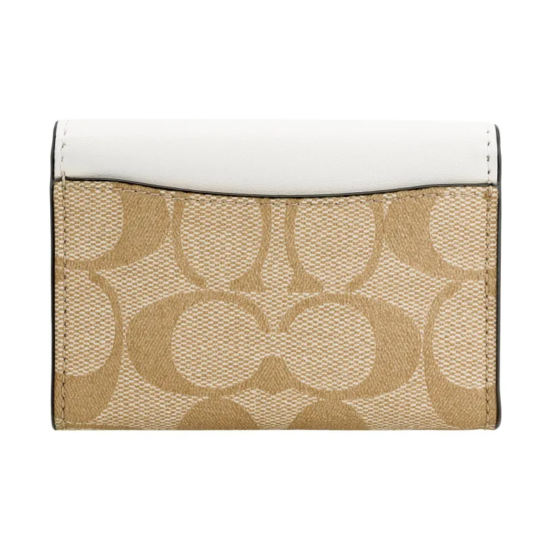 COACH Card Case Canvas With Leather Wallet, Card Holder Women's White & Brown-4