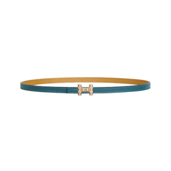 HERMES H Letter Medor Buckle & Double-Sided Leather Gold Smooth Buckle Calfskin Leather Belts Women's Blue Width: 1.3cm