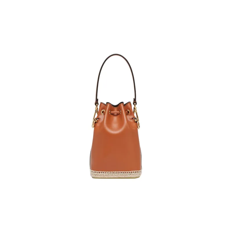 FENDI Mon Tresor Fabric With Leather Bucket Bag, Shoulder Bag, Crossbody Bag, Handbag Small Size Women's Brown-2