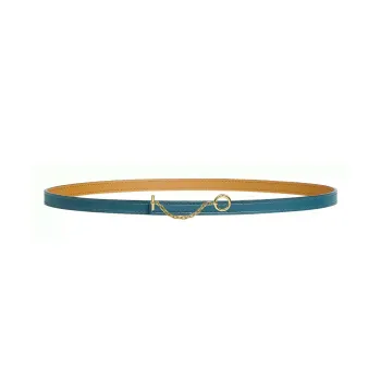 HERMES Carousel Round Buckle, Smooth Buckle Calfskin Leather Belts Women's Denim Blue/Cookie 1.3cm