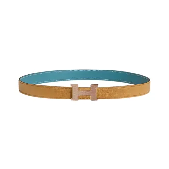 HERMES Calfskin Leather Belts Women's Denim Blue/Biscuit Width: 2.4cm