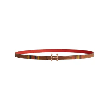HERMES H Letter Torsade Rose Gold Smooth Buckle Calfskin Leather Belts Women's Brown Width: 1.3cm