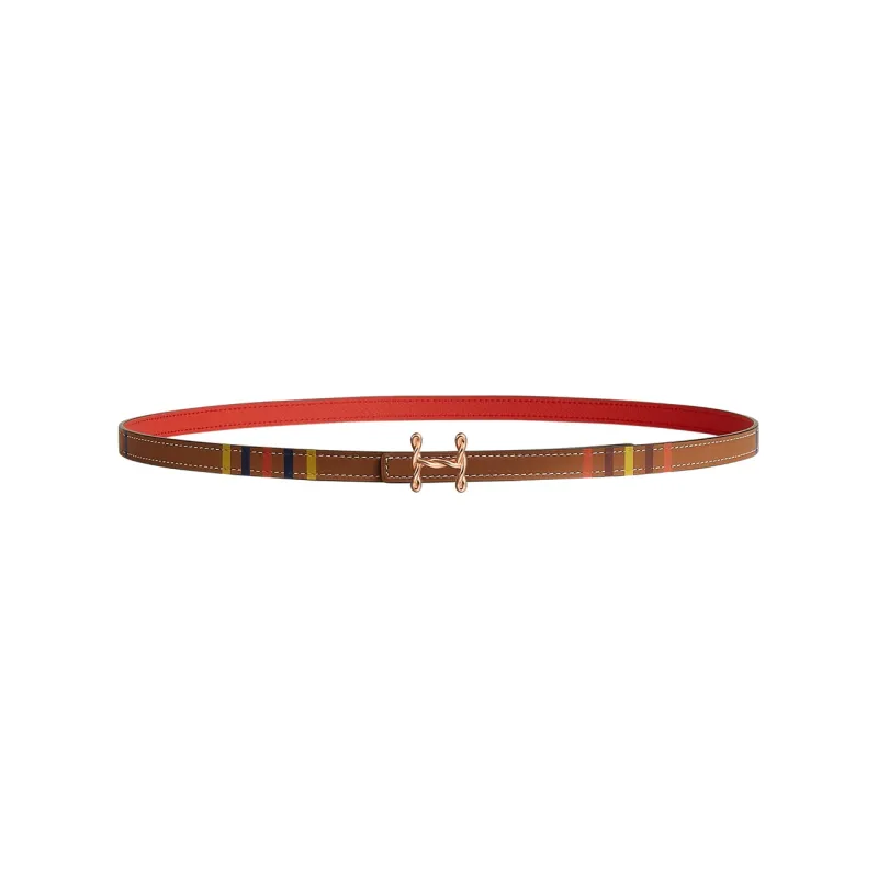 HERMES H Letter Torsade Rose Gold Smooth Buckle Calfskin Leather Belts Women's Brown Width: 1.3cm-0