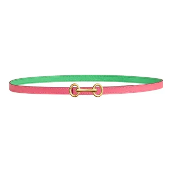 HERMES Heritage Smooth Buckle & Double-Sided Calfskin Leather Belts Women's Dujuan Pink/Comics Green Width: 1.3cm