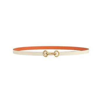 HERMES Heritage Buckle & Double Sided Leather Gold Smooth Buckle Calfskin Leather Belts Women's White Width 1.3cm