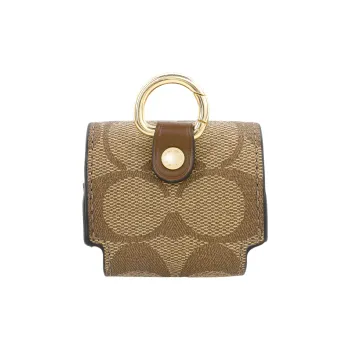 COACH Earbud Case _Argument Coated Canvas With Refined Calfskin Wireless Earphone Case Women's Brown