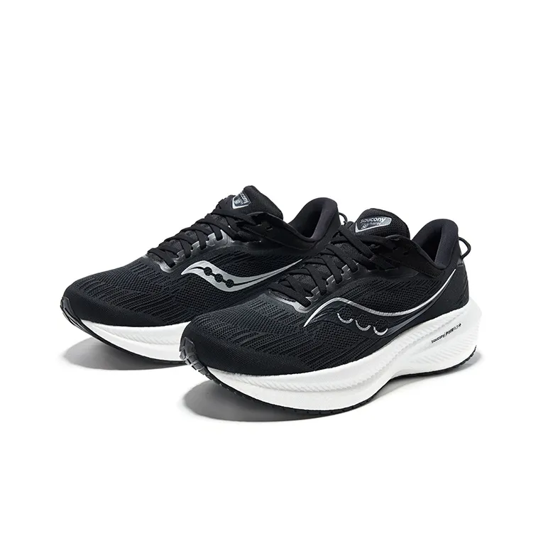 Saucony Triumph 21 Slip Resistant, Abrasion Resistant, Breathable Low Top Running Shoes Men's Black White Loose Fit-2