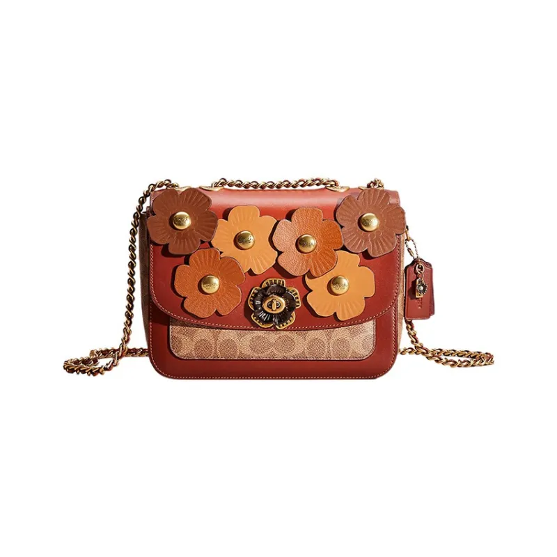 COACH Madison Coated Canvas With Calfskin Small Square Bag, Portable Crossbody Bag, Shoulder Bag Women's Brown-0