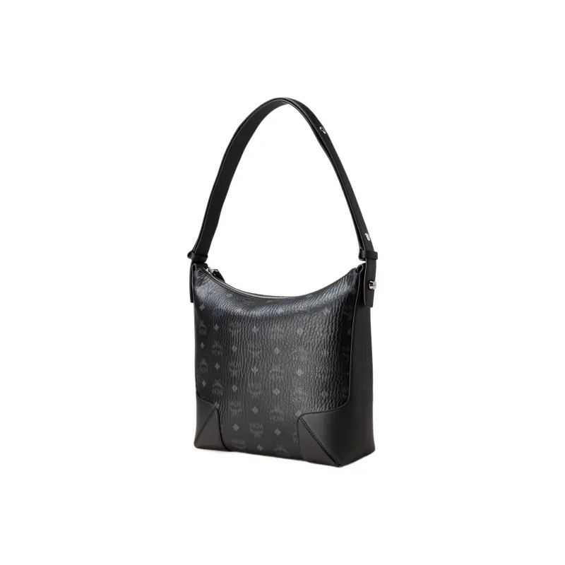 MCM Aren Coated Canvas With Nappa Leather Hobo Bag Portable Crossbody Bag Shoulder Bag Large Size Women's Black-1