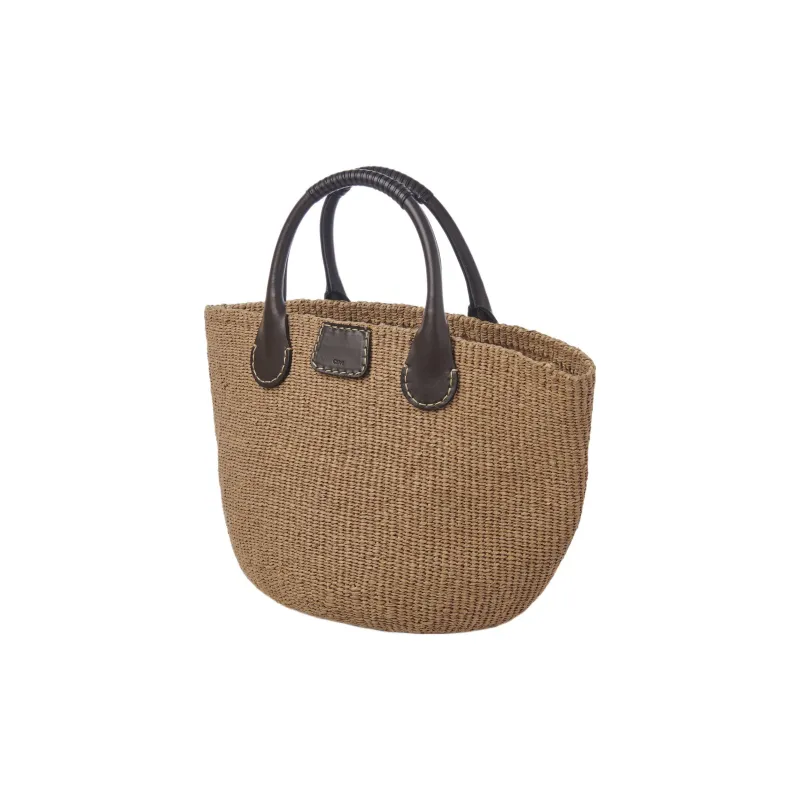 Chloe ERES Collaboration Cow Leather Wicker Basket Handbag Tubas Women's Dark Brown-1