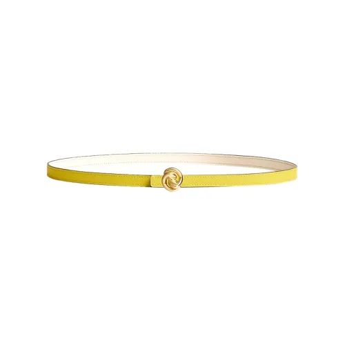 HERMES Double-Sided Pattern Decoration Smooth Buckle Leather Belts Women's Yellow Width: 1.3cm