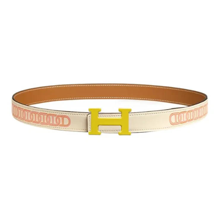 HERMES Uni Leather Belts Women's White-0