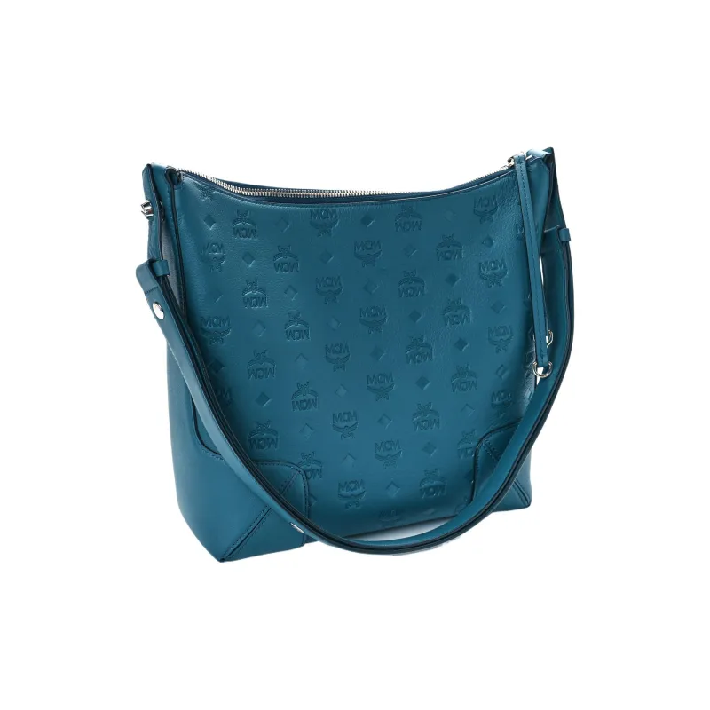 MCM Klara Leather Hobo Shoulder Bag Medium Size Women's Peacock Blue-1