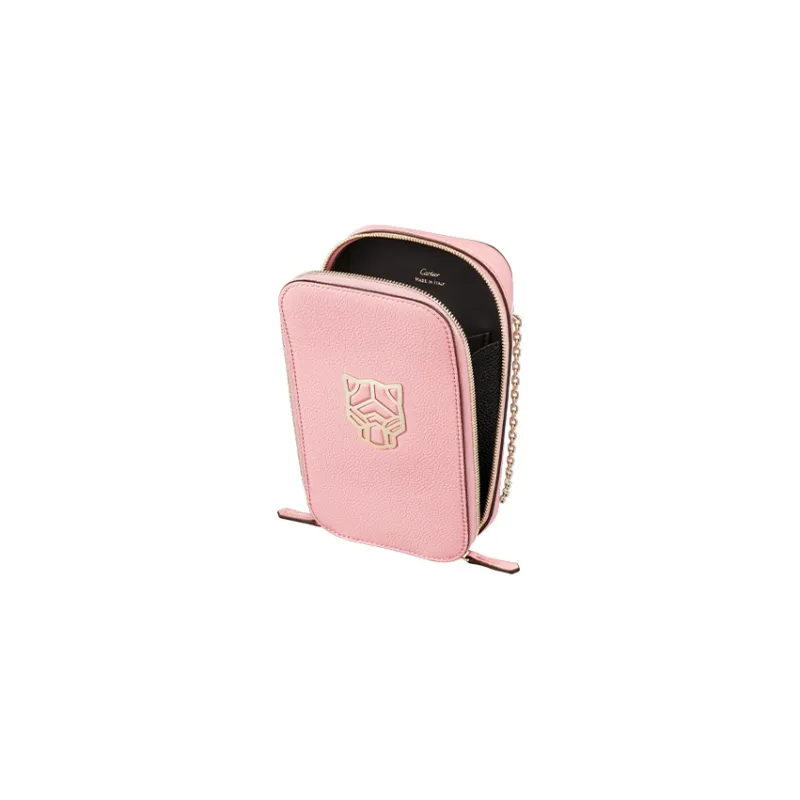 CARTIER PANTHÈRE Calfskin One Shoulder Crossbody Cell Phone Pouch Women's Light Pink-3