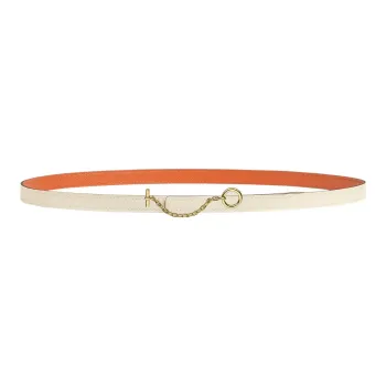 HERMES Carousel Smooth Buckle & Double-Sided Calfskin Leather Belts Women's Cream White/Orange Width: 1.3cm