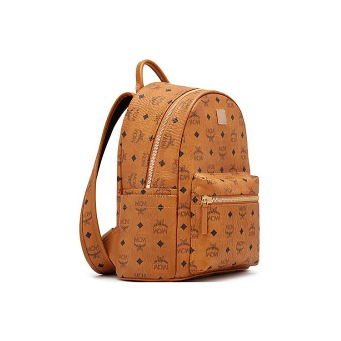 MCM Stark Visetos Canvas Backpack Small Size Unisex Cognac-1