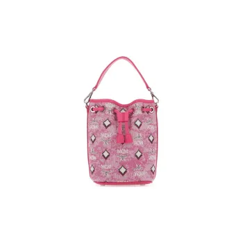 MCM Floral Fabric Cow Leather Patchwork Bucket Bag Crossbody Handbag Shoulder Bag Mini Women's Pink