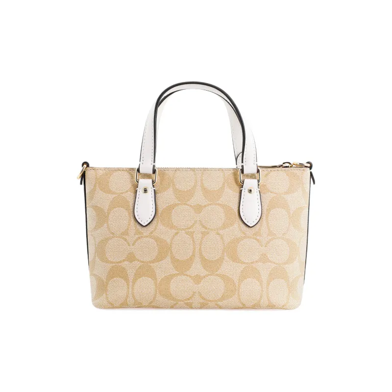 COACH Gallery Canvas With Leather Handbag, Shoulder Bag, Crossbody Bag Small Size Women's Khaki & White-1